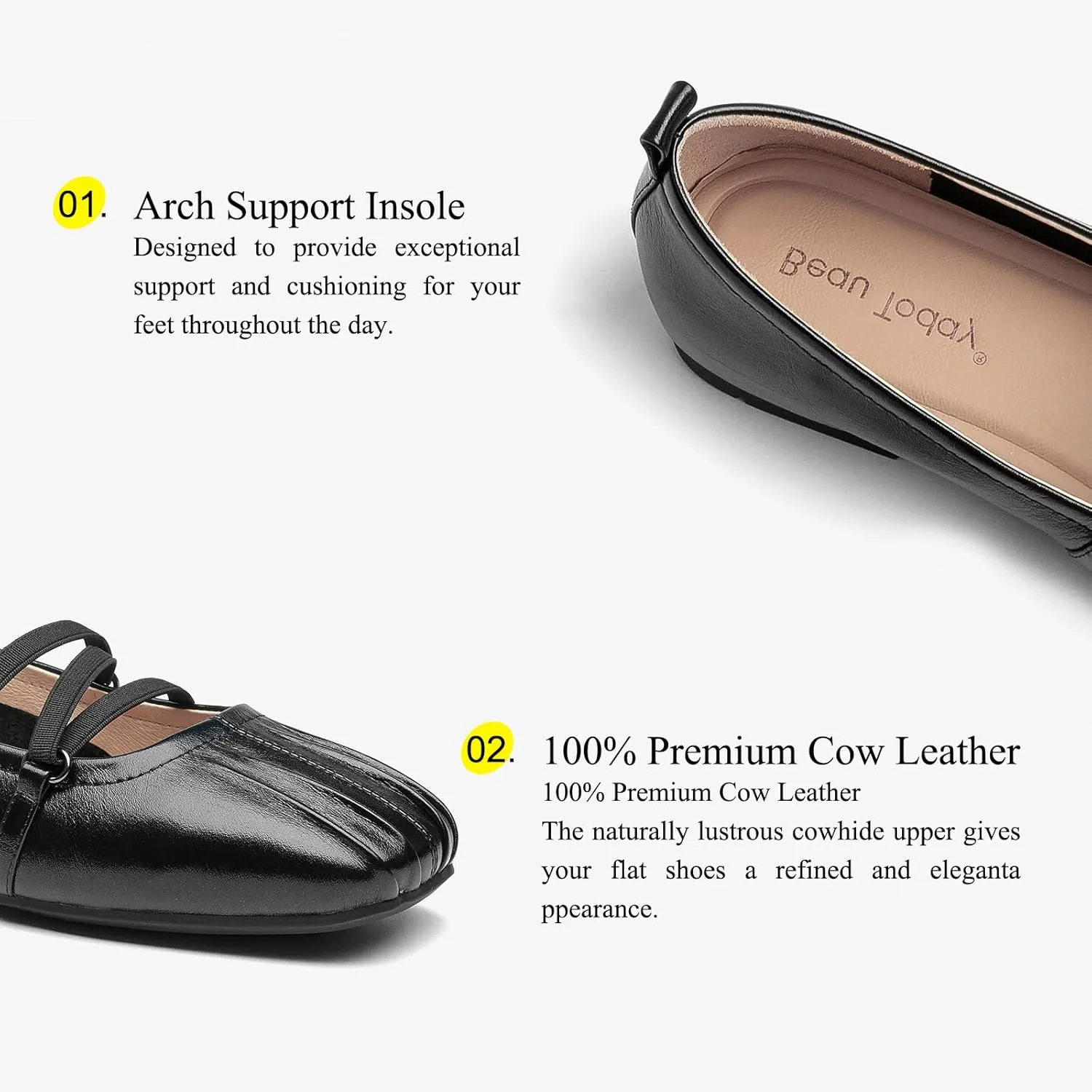 BEAU TODAY Mary Jane Shoes Women, Leather Flats Shoes for Women, Genuine Ballet Flats for Women with Adjustable Strap, Comfortable Square Toe Mary Jane Flats Dreesy