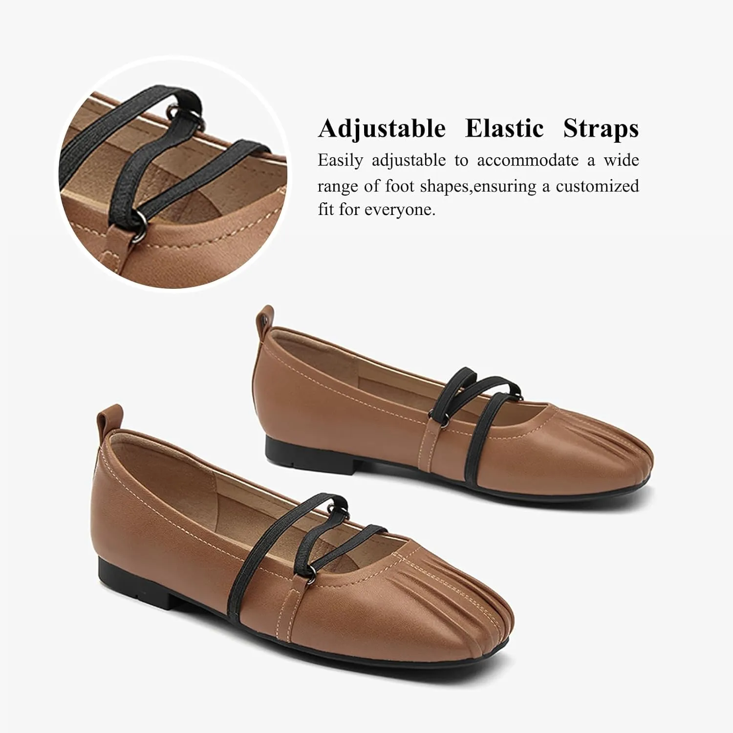 BEAU TODAY Mary Jane Shoes Women, Leather Flats Shoes for Women, Genuine Ballet Flats for Women with Adjustable Strap, Comfortable Square Toe Mary Jane Flats Dreesy