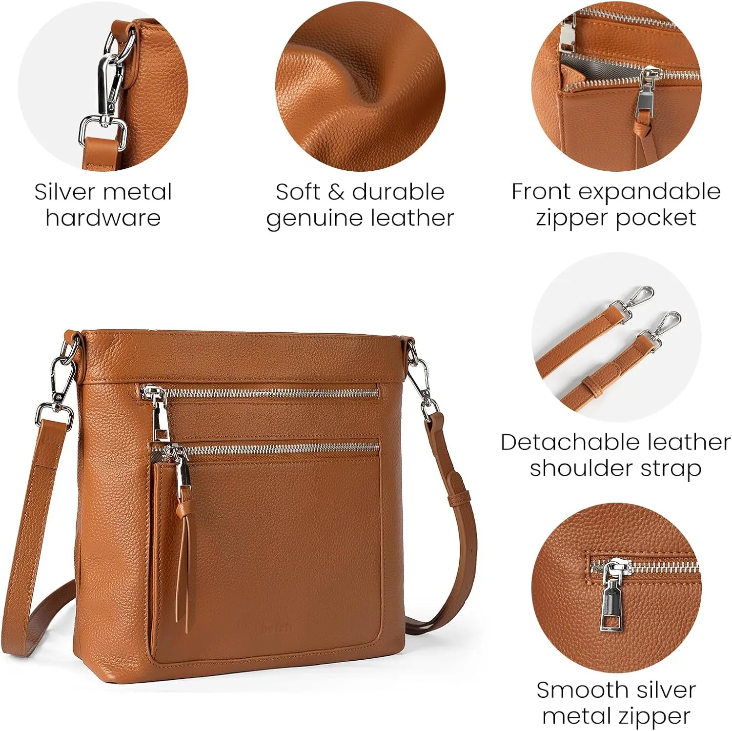 befen Genuine Leather Crossbody Bags for Women, Women's Lightweight Medium Crossbody Shoulder Purses Handbags