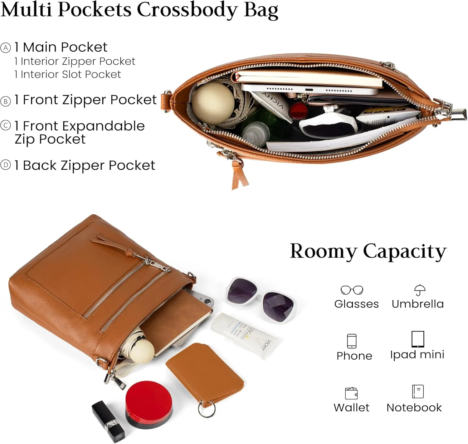 befen Genuine Leather Crossbody Bags for Women, Women's Lightweight Medium Crossbody Shoulder Purses Handbags