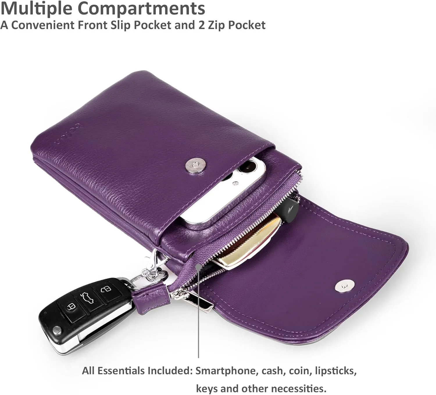 befen Genuine Leather Small Crossbody Bags for Women Cell Phone Bag Cross Body Purses,Silver Zipper