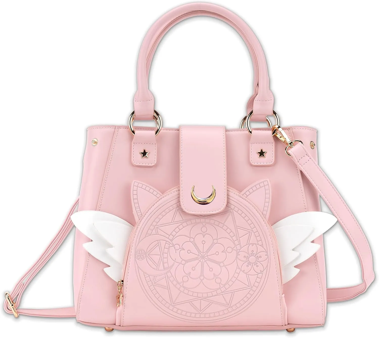 BelugaDesign Sakura Purse | Cute Pastel Pink Kawaii Girls Women Crossbody Shoulder Bag | Princess Cardcaptor Moon Anime Heart Wing Handbag | Faux Leather Vegan Birthday Gift with Straps and Pockets