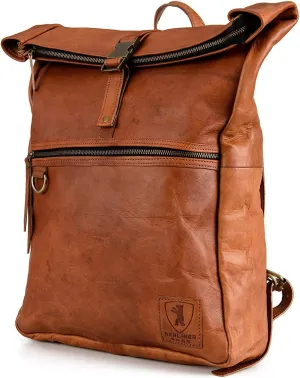 BERLINER BAGS Vintage Genuine Leather Backpack Utrecht XL, Laptop Backpack, Travel Backpack for Women and Men - Brown