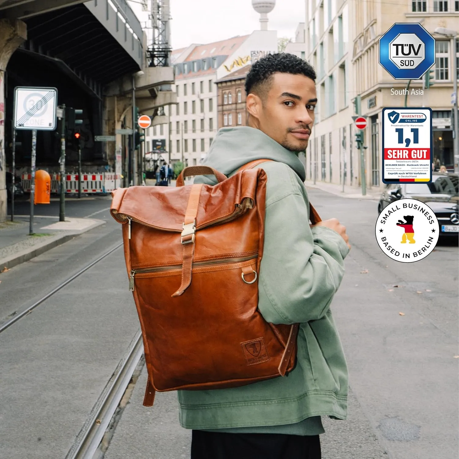 BERLINER BAGS Vintage Genuine Leather Backpack Utrecht XL, Laptop Backpack, Travel Backpack for Women and Men - Brown