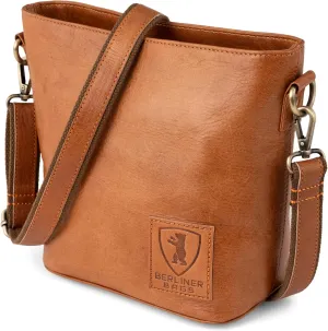 Berliner Bags Vintage Genuine Leather Shoulder Bag Madison, Small Tote Bag, Bucket Bag, Top Handle Bag for Women - Brown