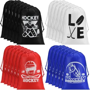 Berlune 48 Pcs Hockey Gift Bag Hockey Party Favor Sport Goodie Drawstring Bag for Sport Theme Party Celebration Activity