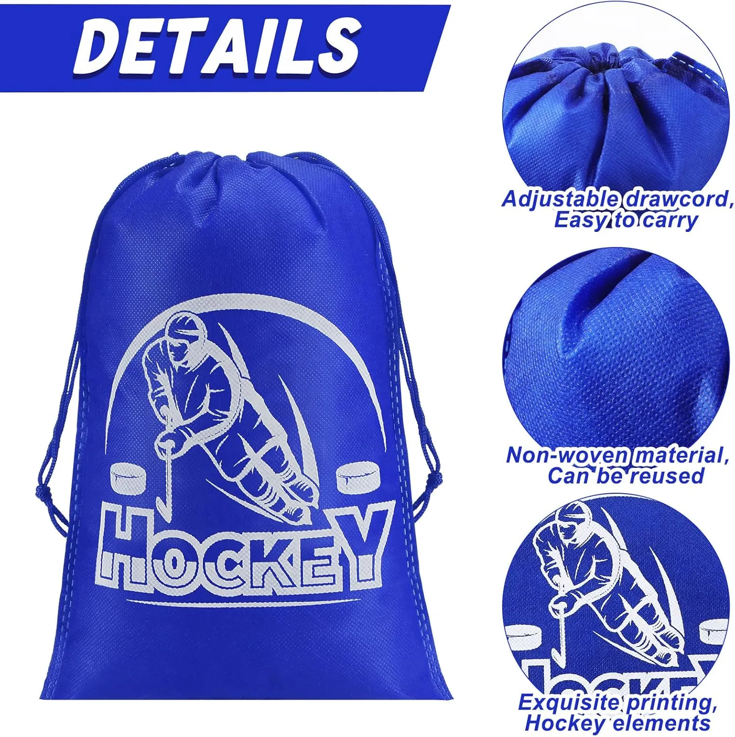 Berlune 48 Pcs Hockey Gift Bag Hockey Party Favor Sport Goodie Drawstring Bag for Sport Theme Party Celebration Activity