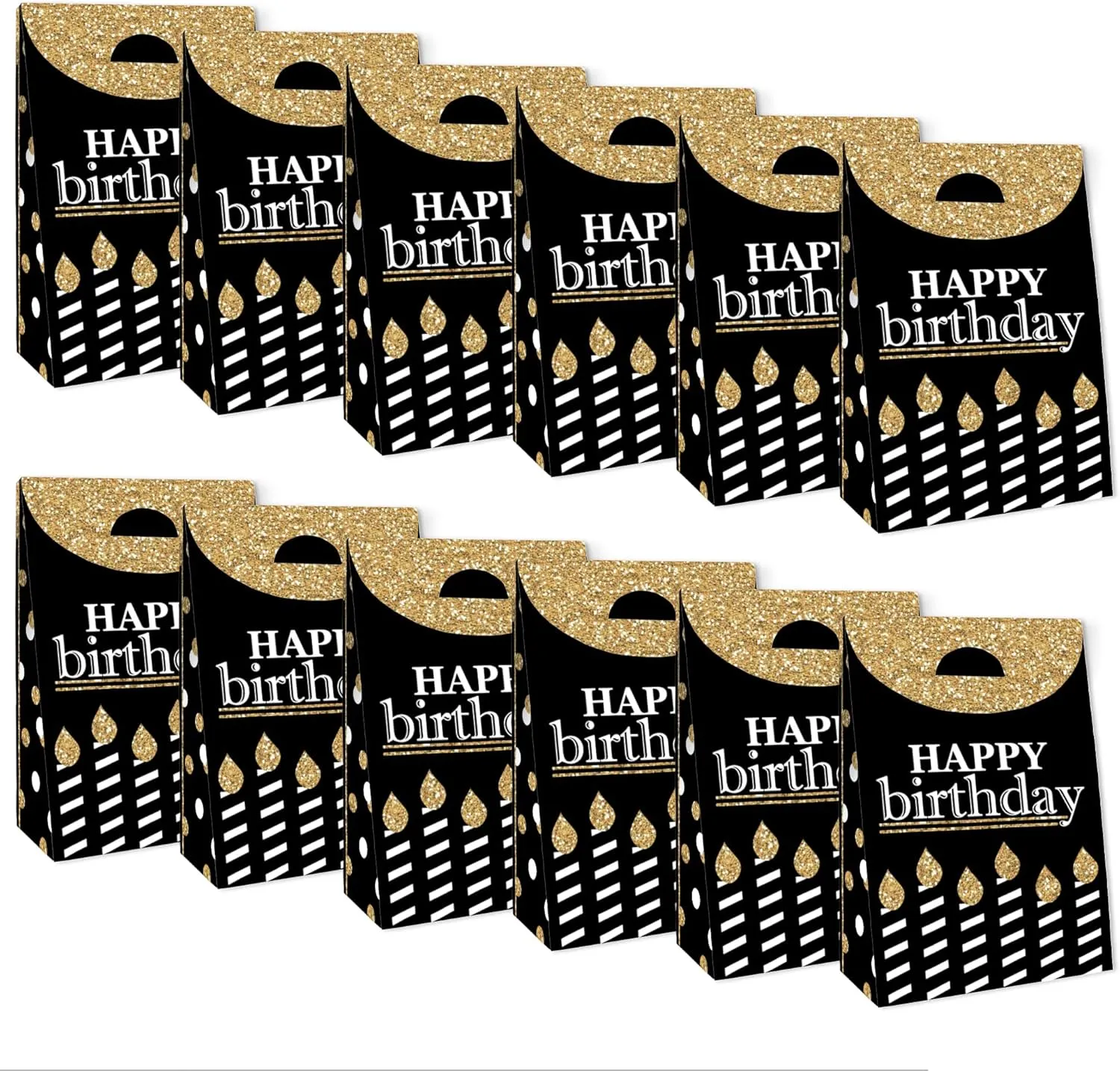 Big Dot of Happiness Adult Happy Birthday - Gold - Birthday Gift Favor Bag - Party Goodie Boxes - Set of 12