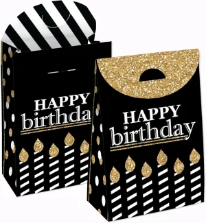 Big Dot of Happiness Adult Happy Birthday - Gold - Birthday Gift Favor Bag - Party Goodie Boxes - Set of 12