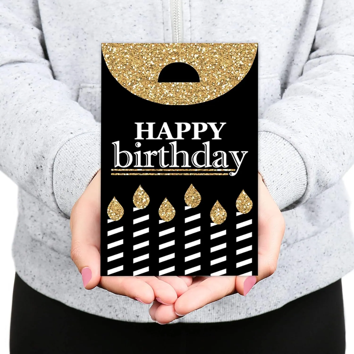 Big Dot of Happiness Adult Happy Birthday - Gold - Birthday Gift Favor Bag - Party Goodie Boxes - Set of 12