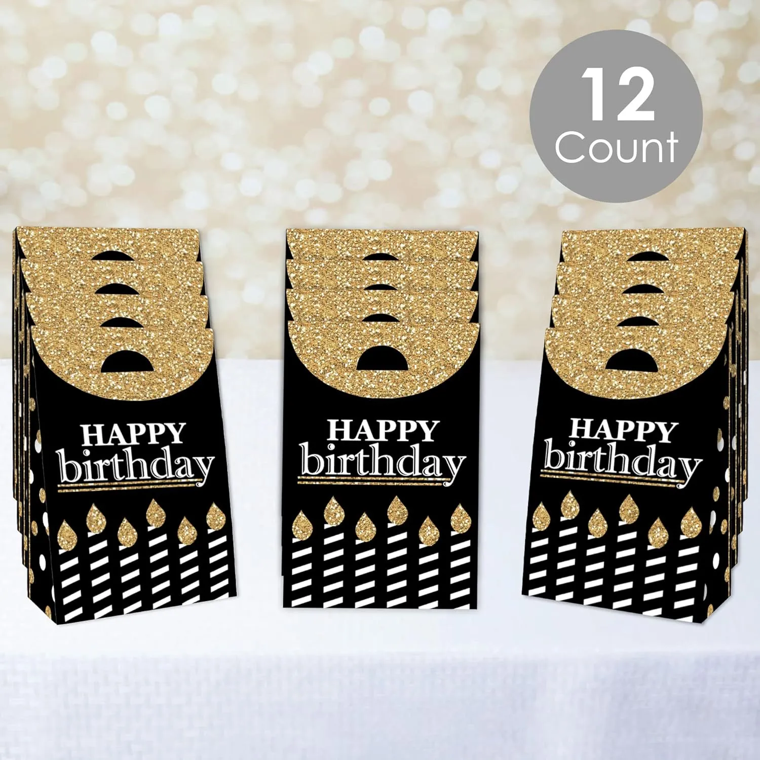 Big Dot of Happiness Adult Happy Birthday - Gold - Birthday Gift Favor Bag - Party Goodie Boxes - Set of 12