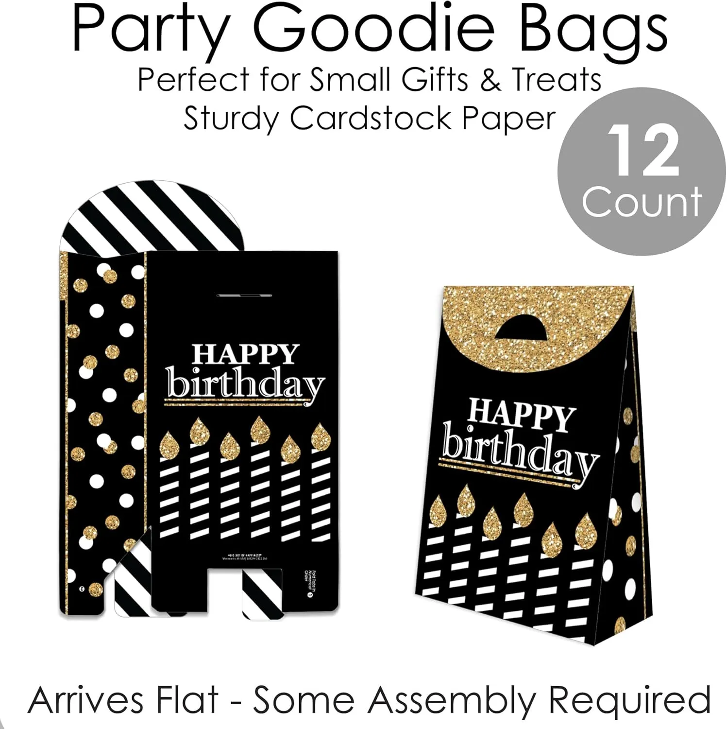 Big Dot of Happiness Adult Happy Birthday - Gold - Birthday Gift Favor Bag - Party Goodie Boxes - Set of 12