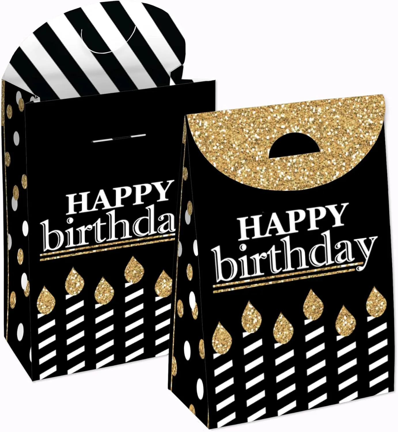 Big Dot of Happiness Adult Happy Birthday - Gold - Birthday Gift Favor Bag - Party Goodie Boxes - Set of 12