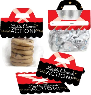 Big Dot of Happiness Red Carpet Hollywood - DIY Movie Night Party Clear Goodie Favor Bag Labels - Candy Bags with Toppers - Set of 24