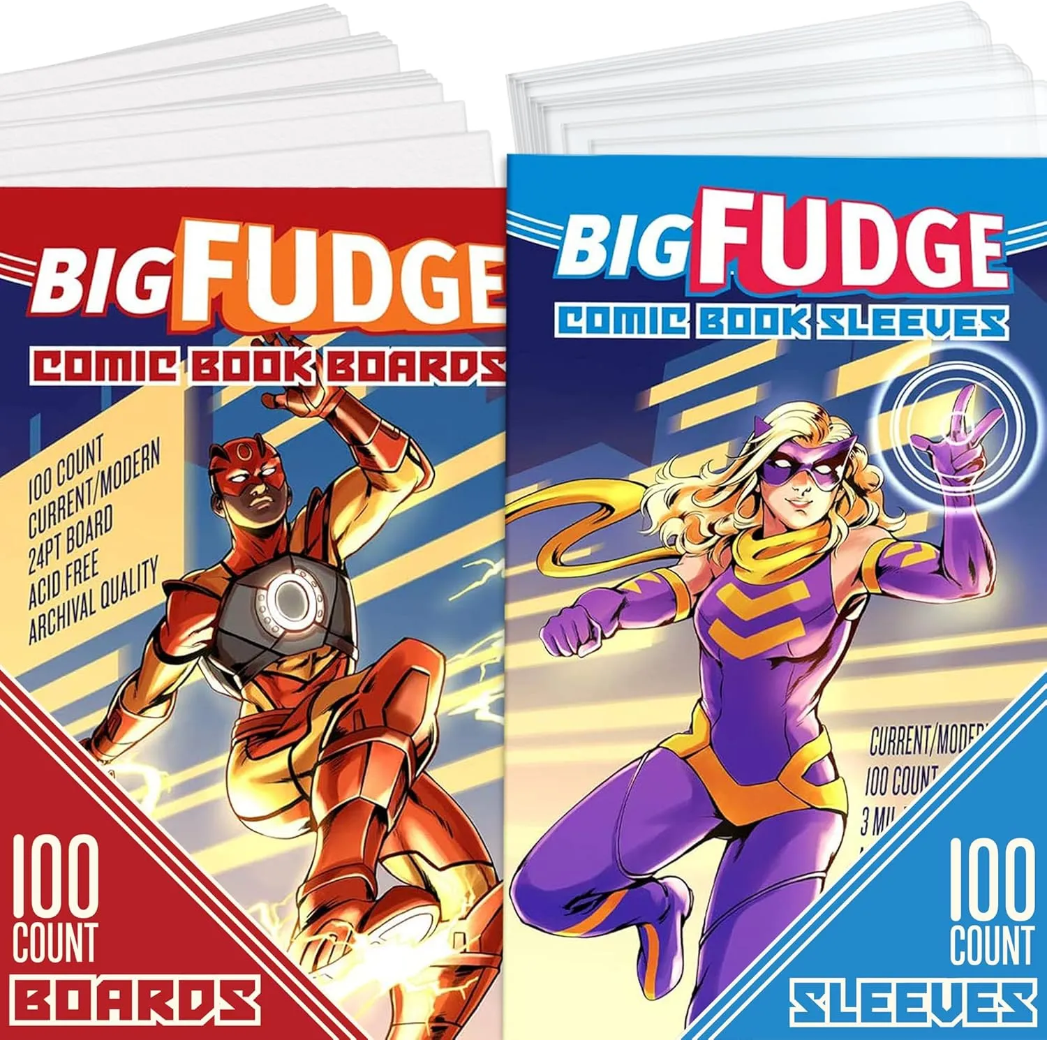 Big Fudge Comic Book Bags and Boards - Comic Book Storage Sleeves - Resealable Toploader Bag Plastic Protector Sleeves - Hard Backing Board - Cover Protectors - Comics After Silver Age or Gold Age