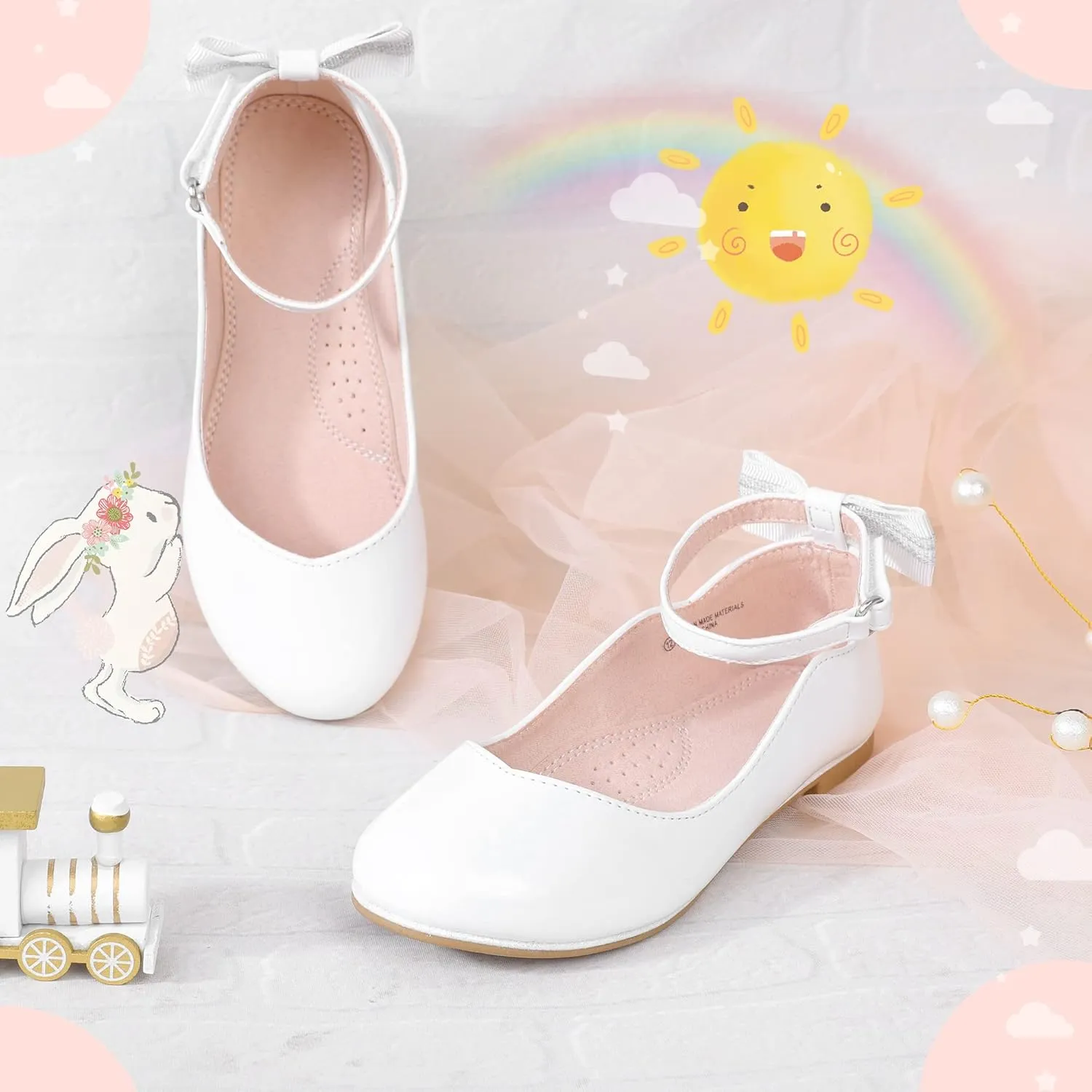 Bigwow Girls Mary Jane Dress Shoes Princess Ballet Flats with Bow Wedding Party Flower Girl Back to School Shoes for Little/Big Kids