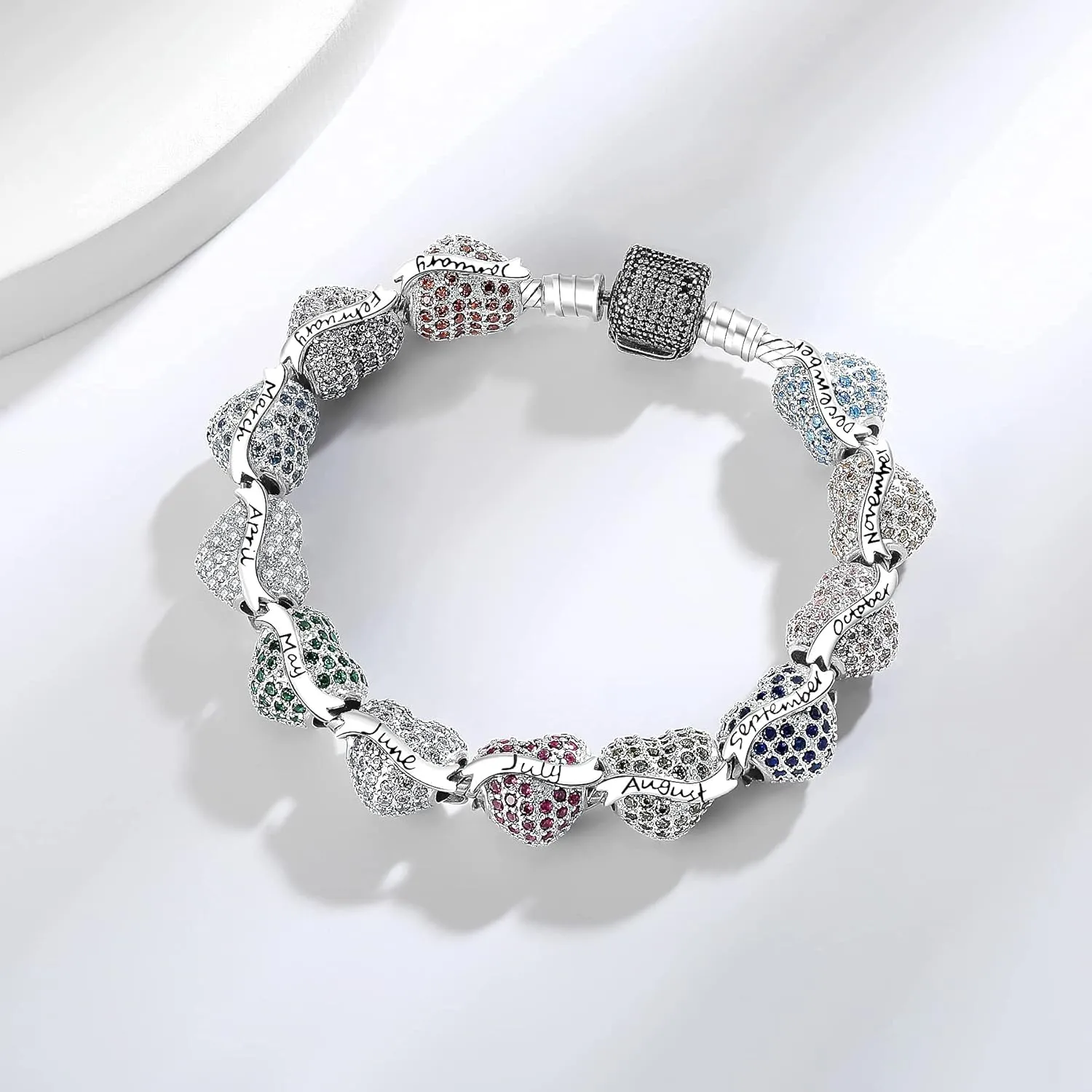 Birthstone Charms 925 Sterling Silver Love Heart Beads Fit Pandora Charms Bracelet, Fit Mother's Day Christmas Birthday Gift