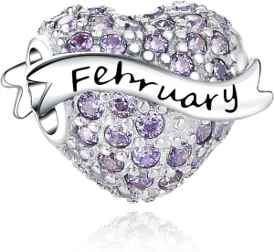 Birthstone Charms 925 Sterling Silver Love Heart Beads Fit Pandora Charms Bracelet, Fit Mother's Day Christmas Birthday Gift