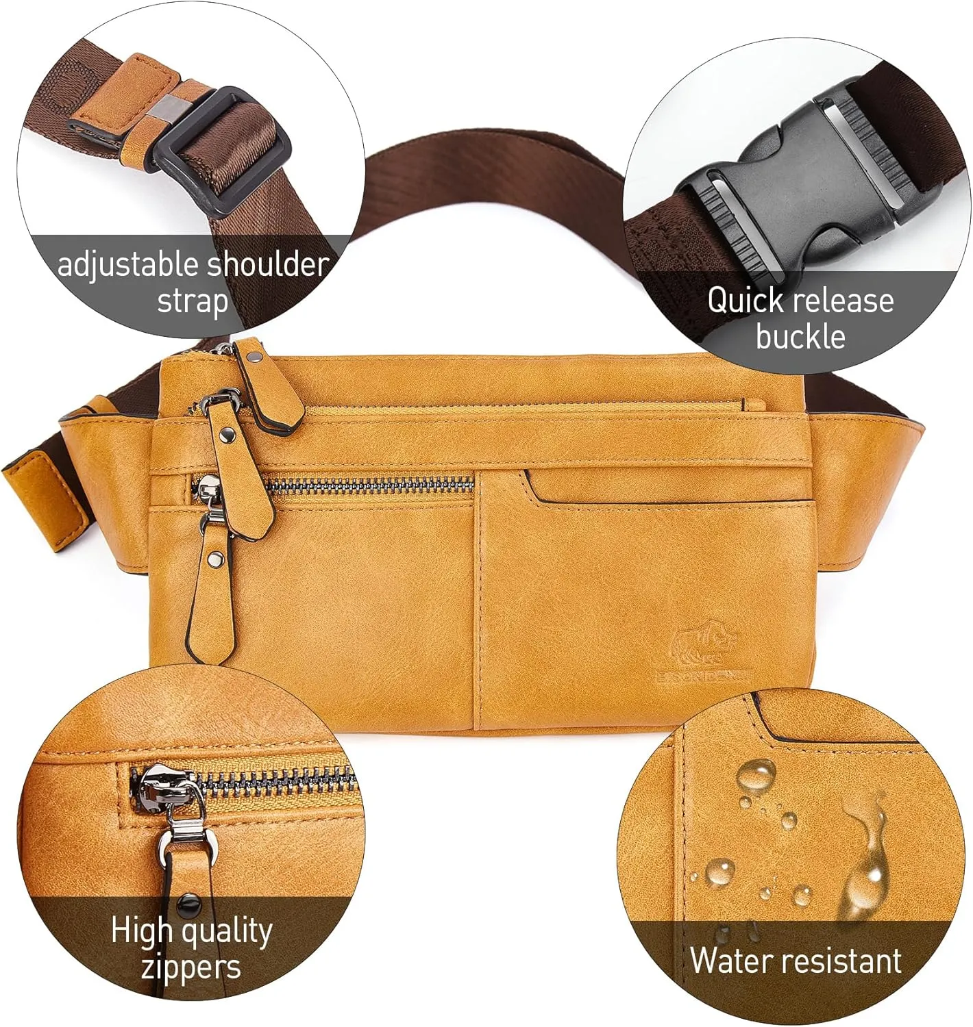 BISON DENIM Leather Waist Pack Fanny Pack Hip Purse Travel Hiking Bum Bag Belt Bag for Men Women
