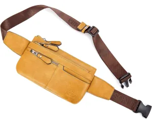 BISON DENIM Leather Waist Pack Fanny Pack Hip Purse Travel Hiking Bum Bag Belt Bag for Men Women