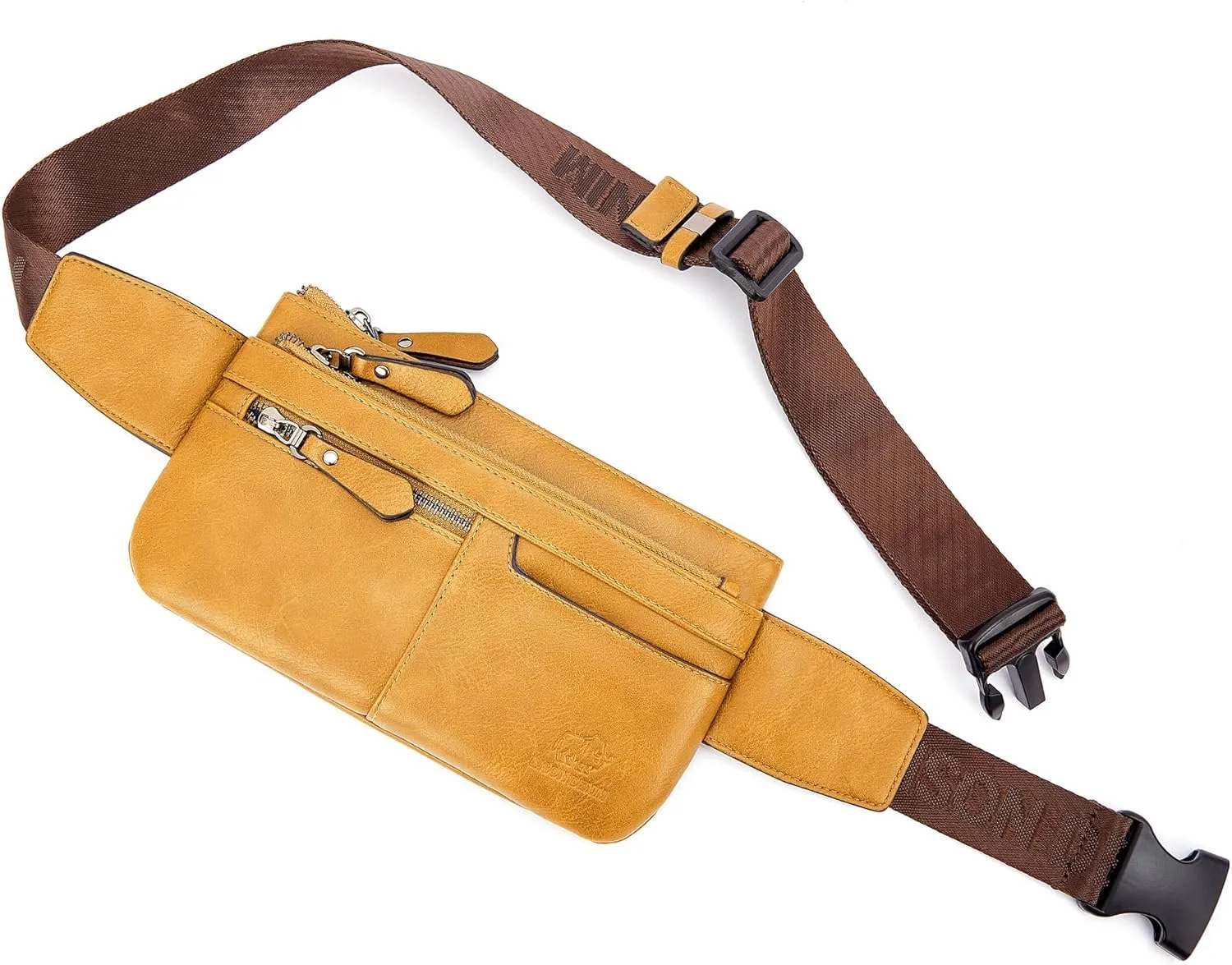 BISON DENIM Leather Waist Pack Fanny Pack Hip Purse Travel Hiking Bum Bag Belt Bag for Men Women