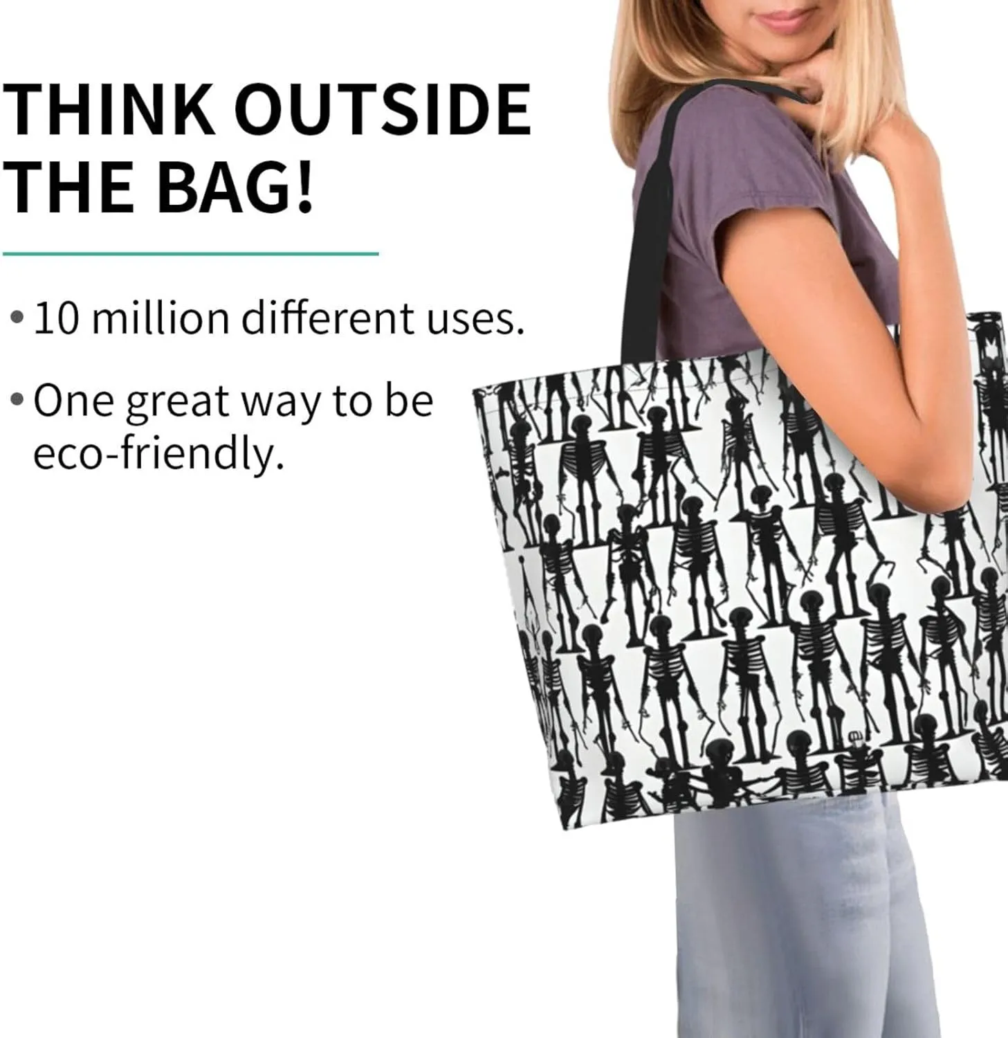 Black White Glitter Print Shoulder Bag For Women Shopping Bags Tote Bag Large Storage Handbag Grocery Bags