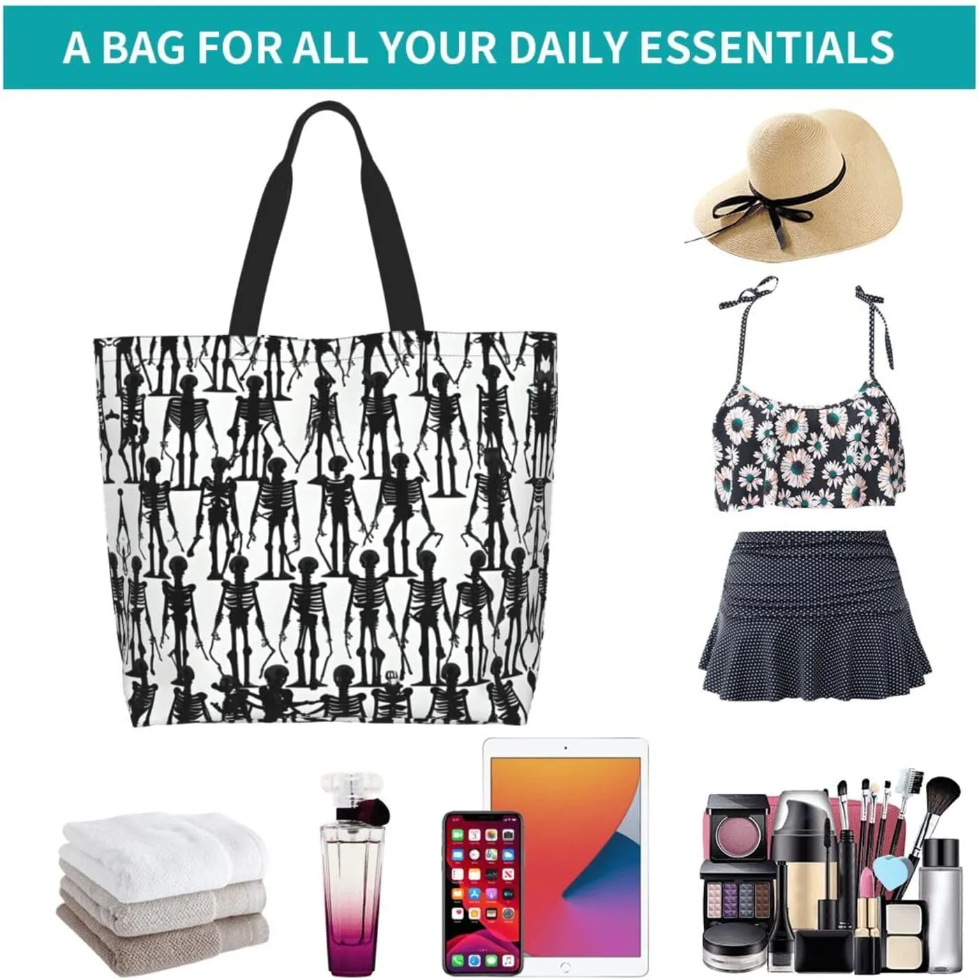 Black White Glitter Print Shoulder Bag For Women Shopping Bags Tote Bag Large Storage Handbag Grocery Bags