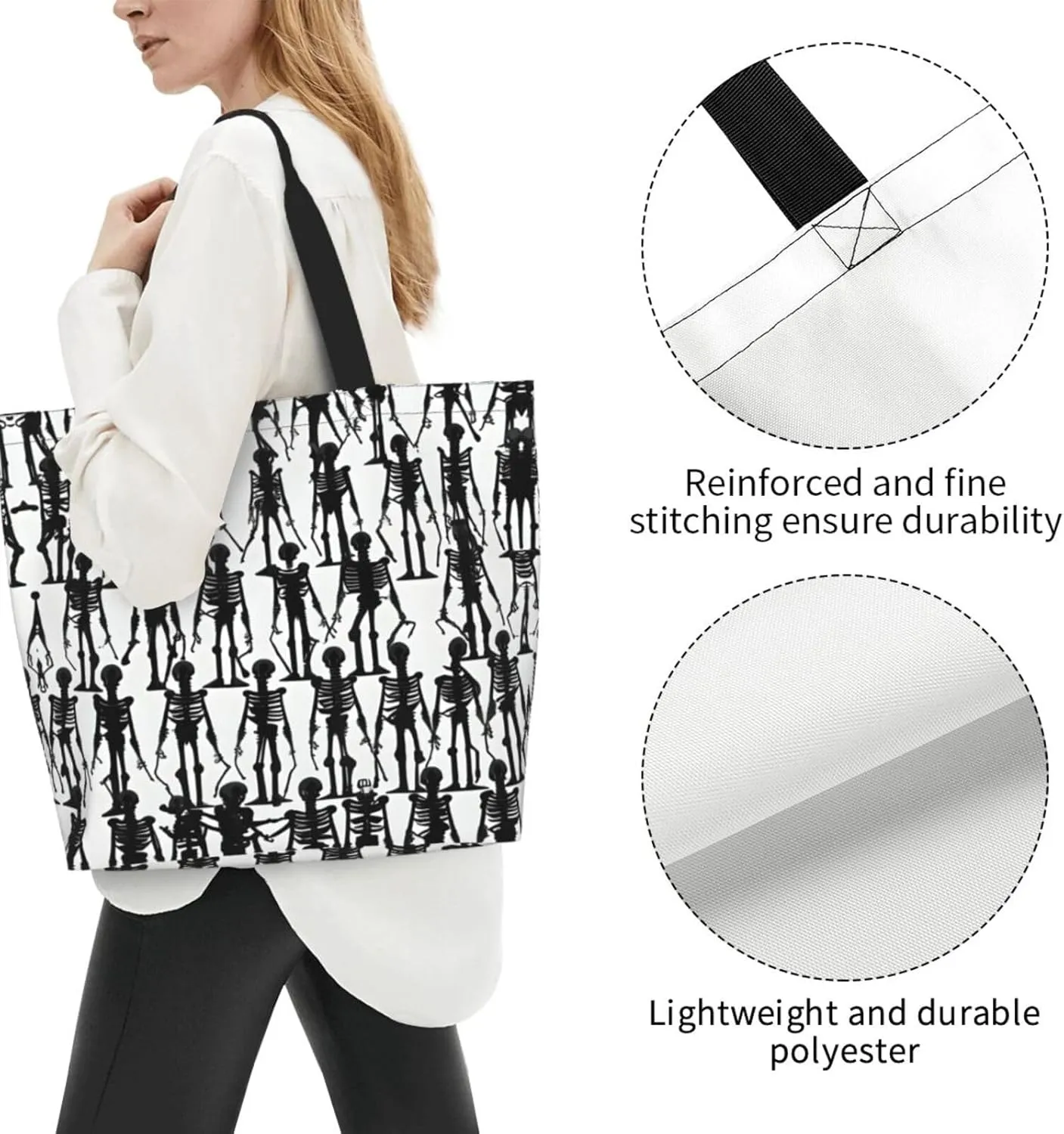 Black White Glitter Print Shoulder Bag For Women Shopping Bags Tote Bag Large Storage Handbag Grocery Bags