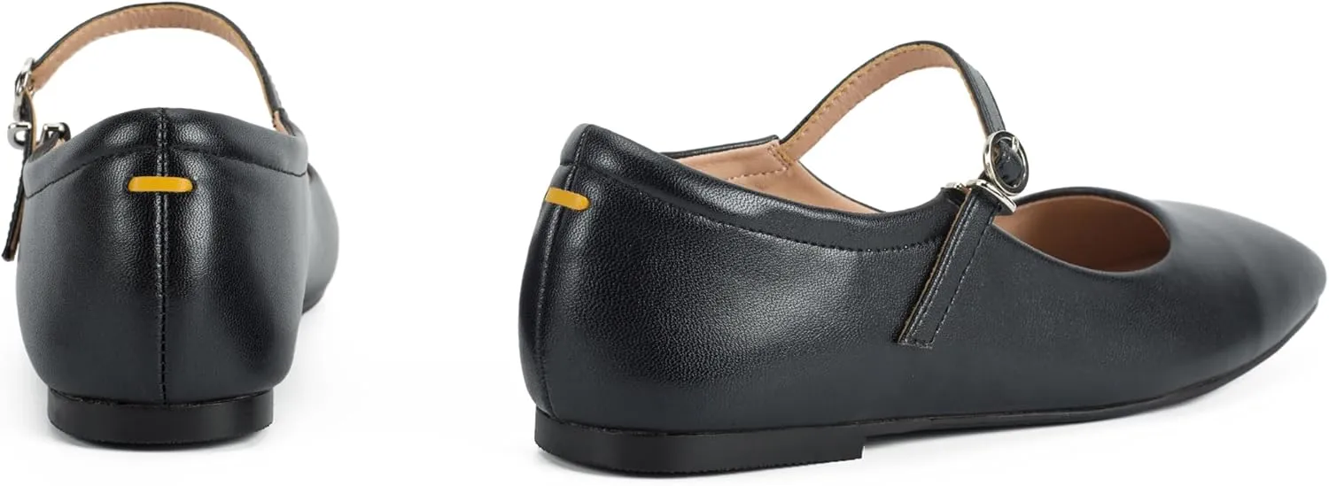 Black,Silver Ballet Flats for Women - Soft and Comfortable Mary Jane Shoes with Ankle Buckles for Work, Party, and Everyday Outfits