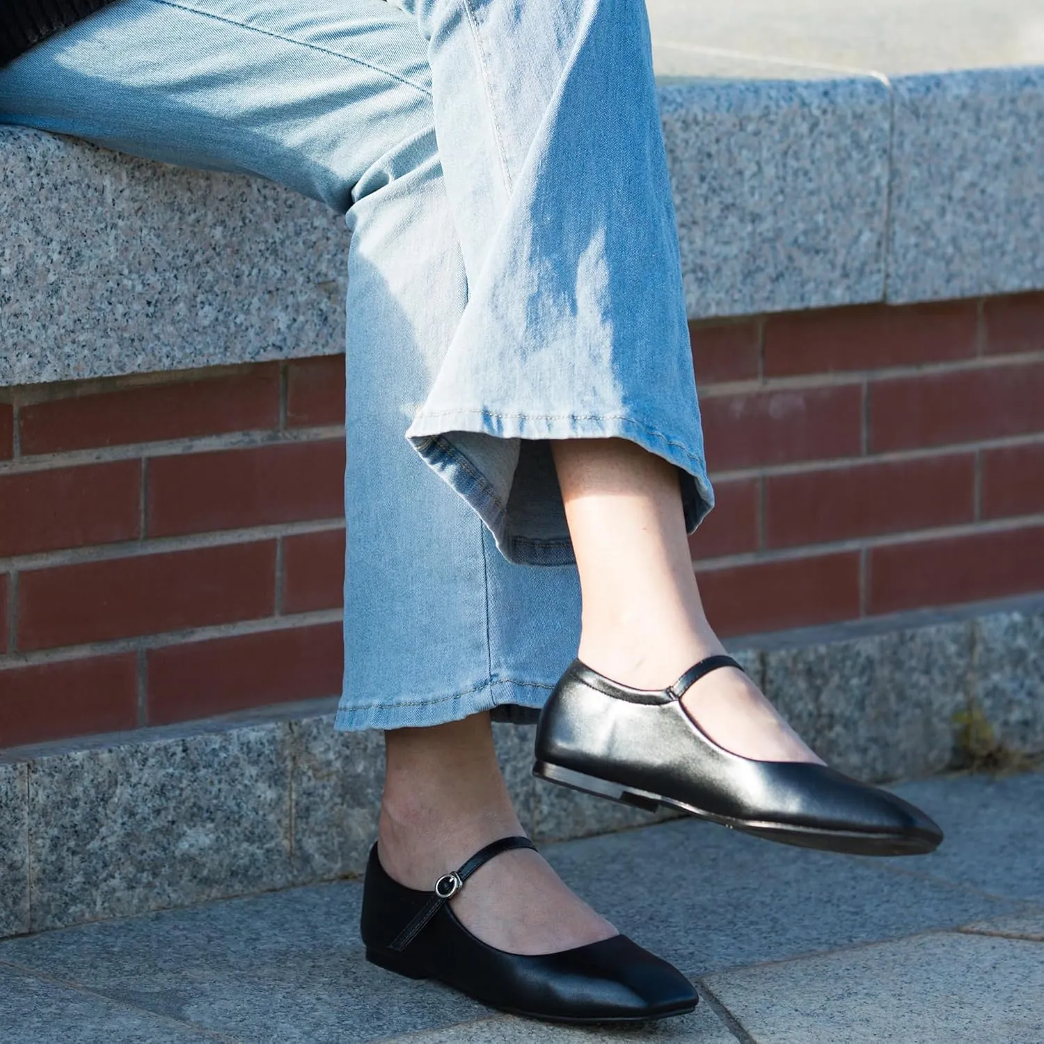 Black,Silver Ballet Flats for Women - Soft and Comfortable Mary Jane Shoes with Ankle Buckles for Work, Party, and Everyday Outfits