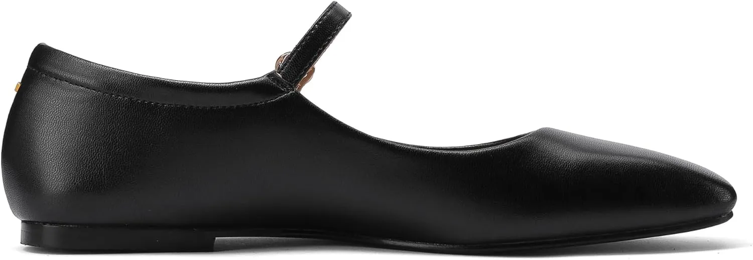 Black,Silver Ballet Flats for Women - Soft and Comfortable Mary Jane Shoes with Ankle Buckles for Work, Party, and Everyday Outfits
