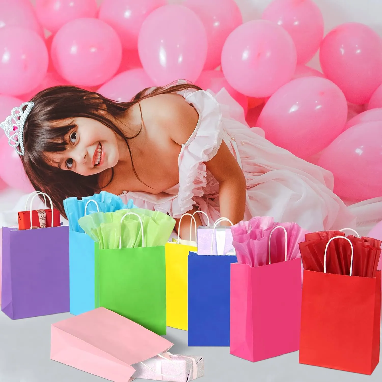 BLEWINDZ 32 Pieces Gift Bags with 32 Tissues, 8 Colors Party Favor Bags with Handles, Rainbow Gift Bag for Wedding, Birthday, Party Supplies and Gifts