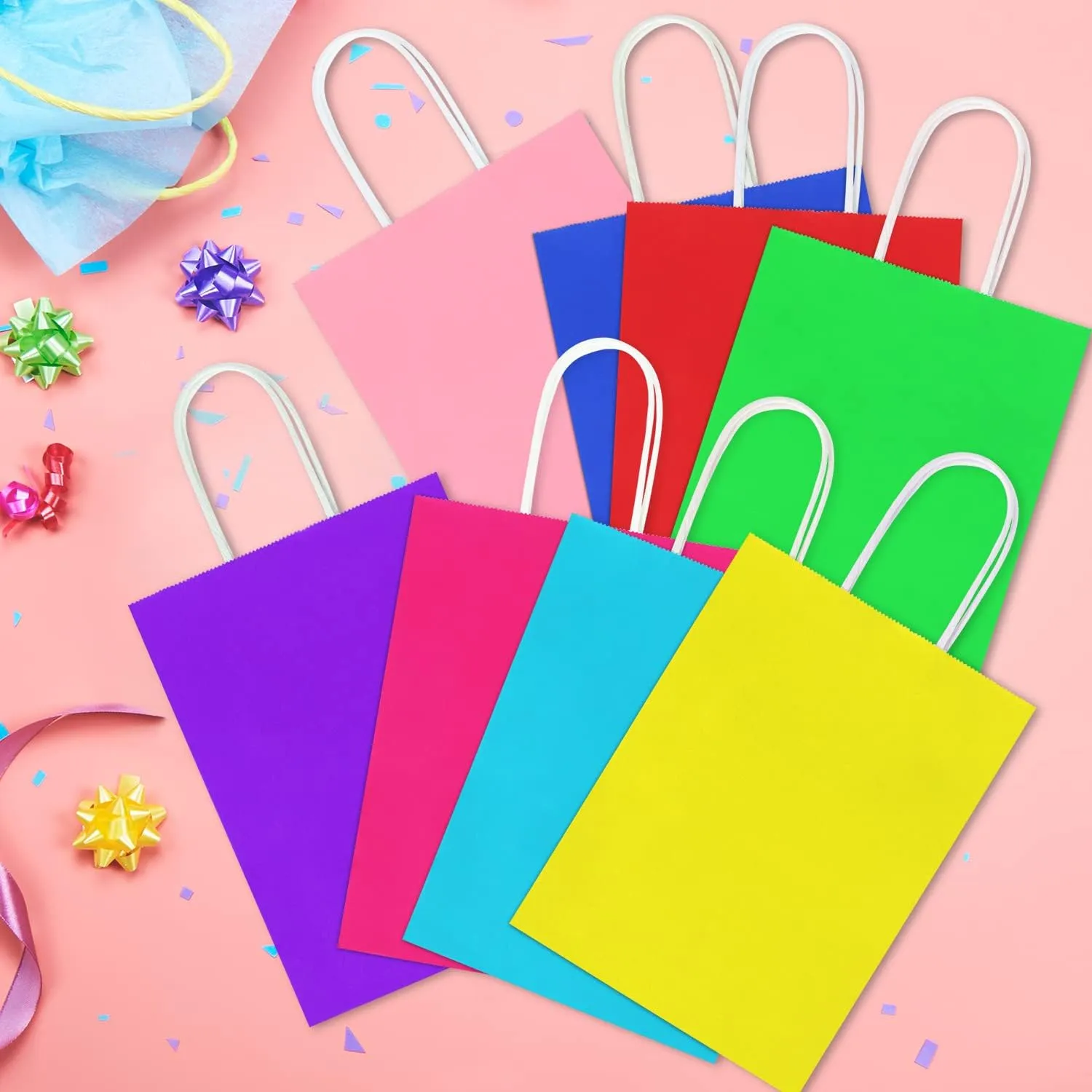 BLEWINDZ 32 Pieces Gift Bags with 32 Tissues, 8 Colors Party Favor Bags with Handles, Rainbow Gift Bag for Wedding, Birthday, Party Supplies and Gifts