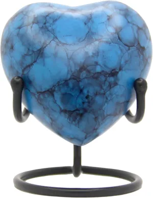 Blue Heart Keepsake Urn - Mini Ash Urn with Display Stand - Small Handcrafted Cremation Urn for Ashes - Perfect for Adults & Infants - Tribute to Unseen Unheard but Always Near