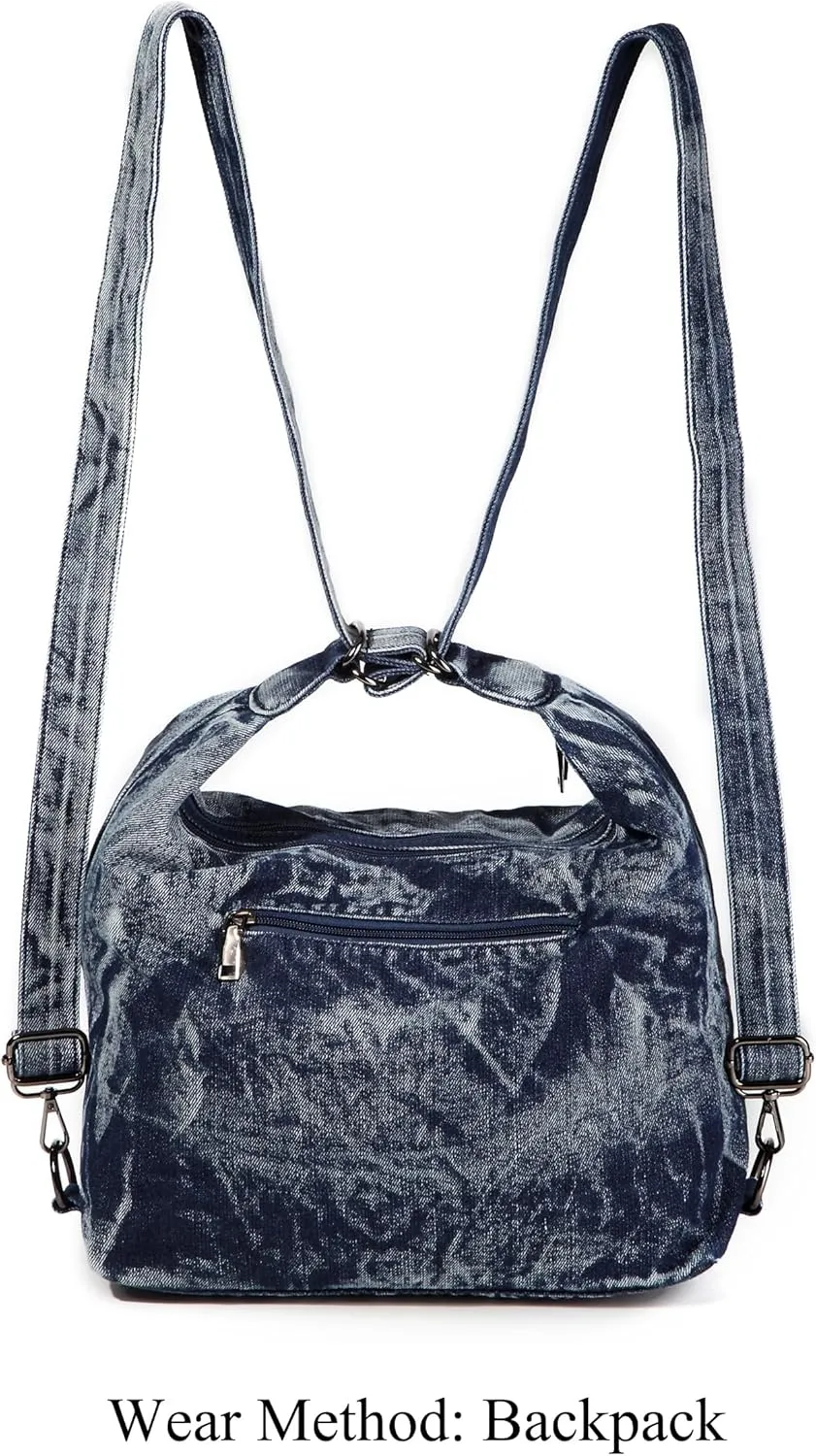 Blue Jean Bags Bling Rhinestone Purses Large Capacity Distressed Denim Purse and Handbags