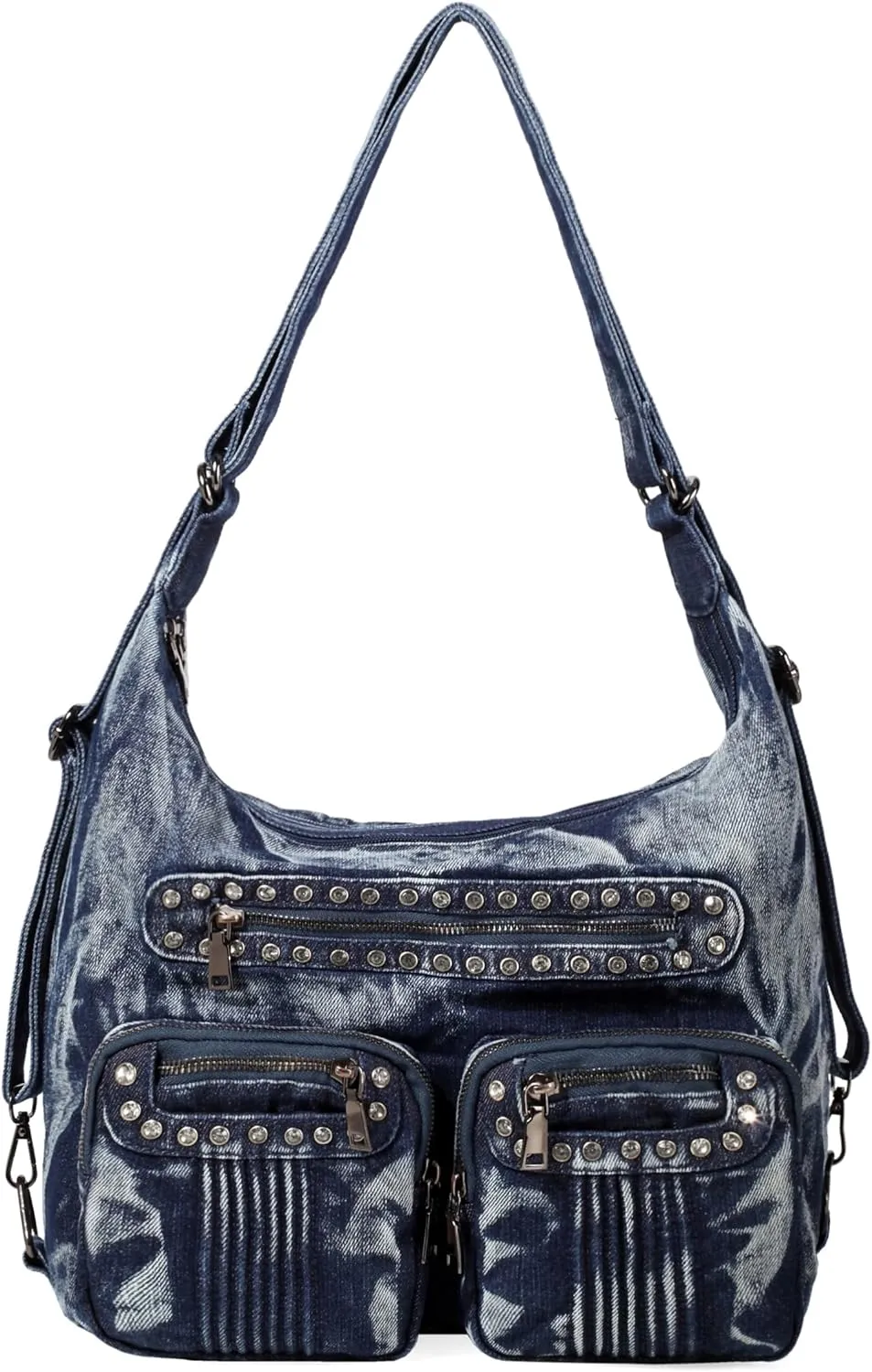 Blue Jean Bags Bling Rhinestone Purses Large Capacity Distressed Denim Purse and Handbags