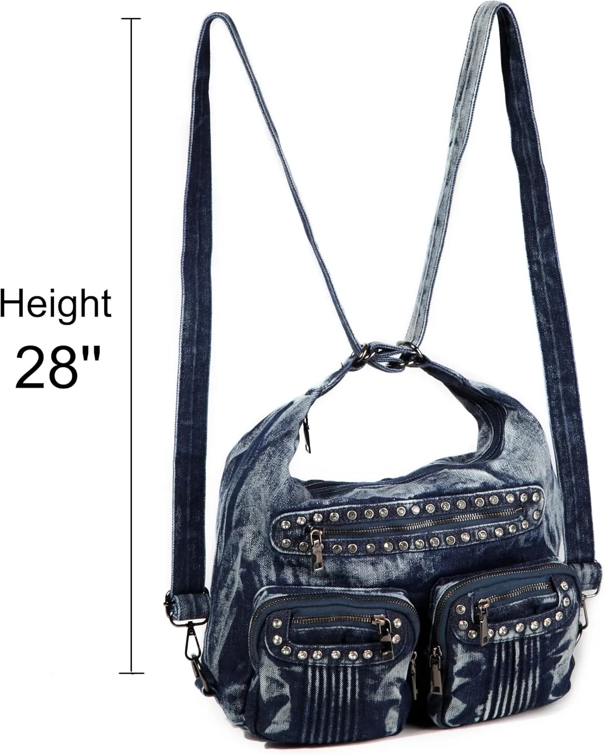 Blue Jean Bags Bling Rhinestone Purses Large Capacity Distressed Denim Purse and Handbags