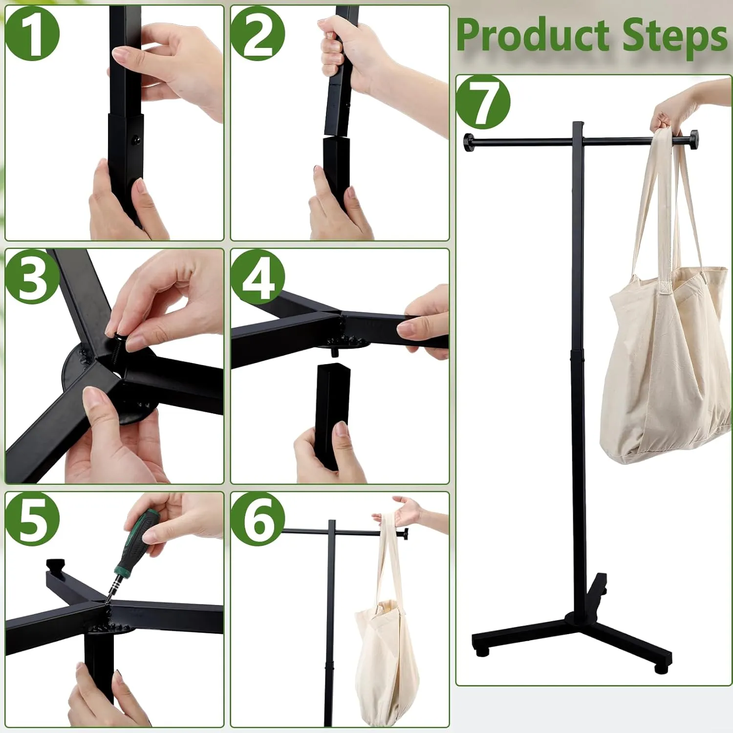 Blulu Heavy Duty Adjustable Shopping Bag Rack Metal Rack for Retail Store Chrome Handbag Display Stand for Trade Show Boutique Small Business, 45 Inch(1 Pcs,Black)