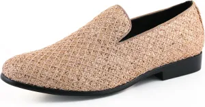 Bolano Sarlo Men's Dress Shoes, Black Glitter Loafer for Prom, Metallic Tuxedo Slip-on