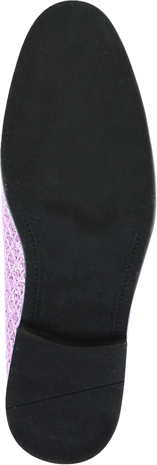 Bolano Sarlo Men's Dress Shoes, Black Glitter Loafer for Prom, Metallic Tuxedo Slip-on
