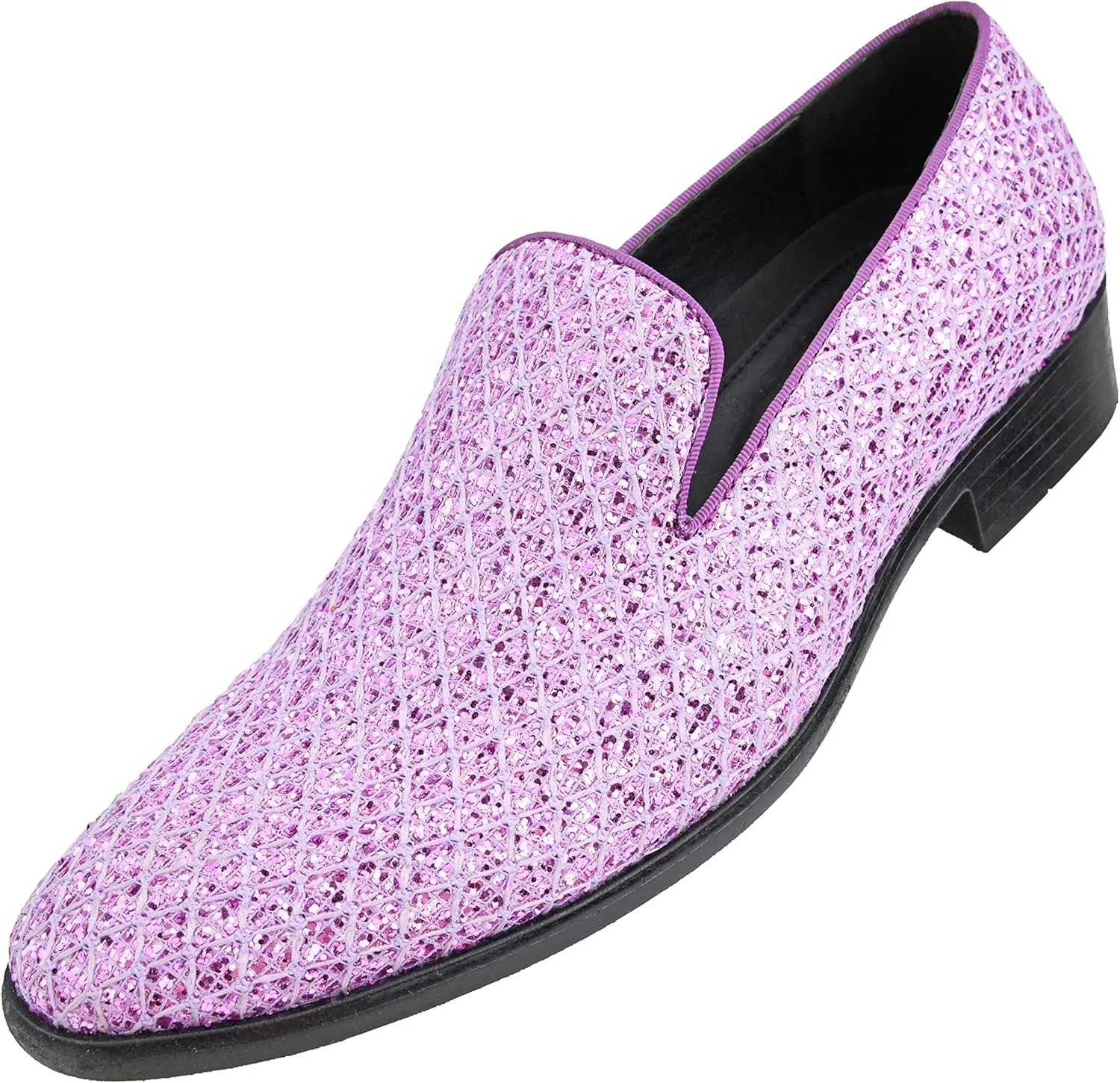 Bolano Sarlo Men's Dress Shoes, Black Glitter Loafer for Prom, Metallic Tuxedo Slip-on