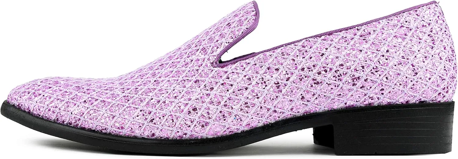 Bolano Sarlo Men's Dress Shoes, Black Glitter Loafer for Prom, Metallic Tuxedo Slip-on