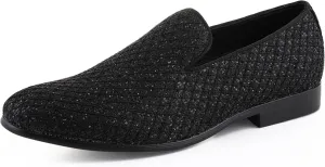 Bolano Sarlo Men's Dress Shoes, Black Glitter Loafer for Prom, Metallic Tuxedo Slip-on