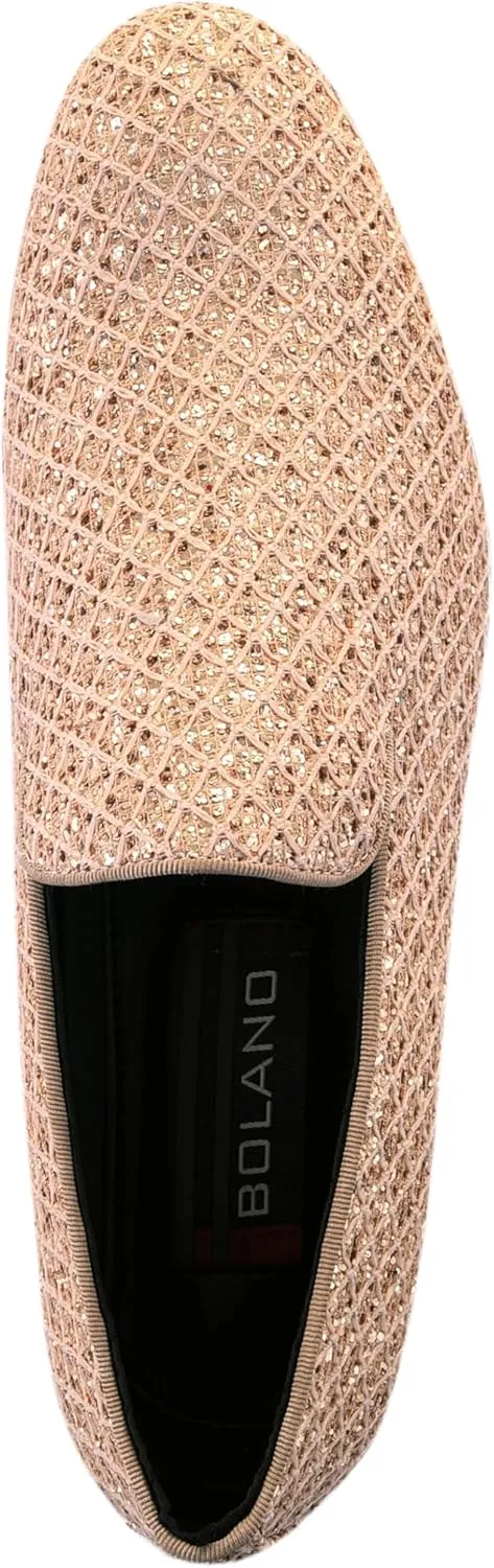 Bolano Sarlo Men's Dress Shoes, Black Glitter Loafer for Prom, Metallic Tuxedo Slip-on