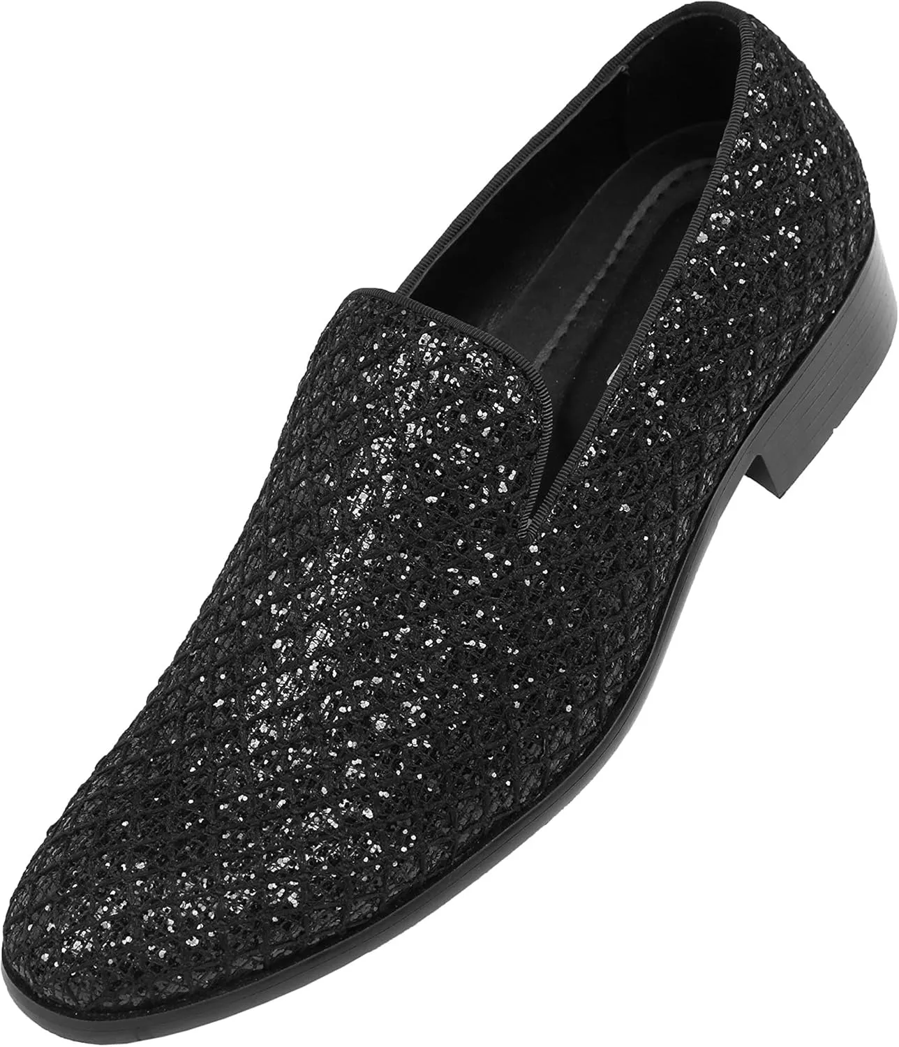 Bolano Sarlo Men's Dress Shoes, Black Glitter Loafer for Prom, Metallic Tuxedo Slip-on