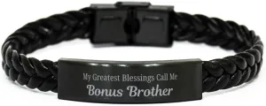 Bouns brother Braided Leather Bracelet, My Greatest Blessings Call Me Bouns brother Sentimental Heartfelt Christmas Birthday Engraved Gifts for Men Women