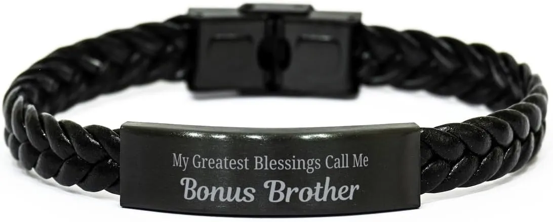 Bouns brother Braided Leather Bracelet, My Greatest Blessings Call Me Bouns brother Sentimental Heartfelt Christmas Birthday Engraved Gifts for Men Women