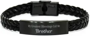 brother Braided Leather Bracelet, My Greatest Blessings Call Me brother Sentimental Heartfelt Christmas Birthday Engraved Gifts for Men Women