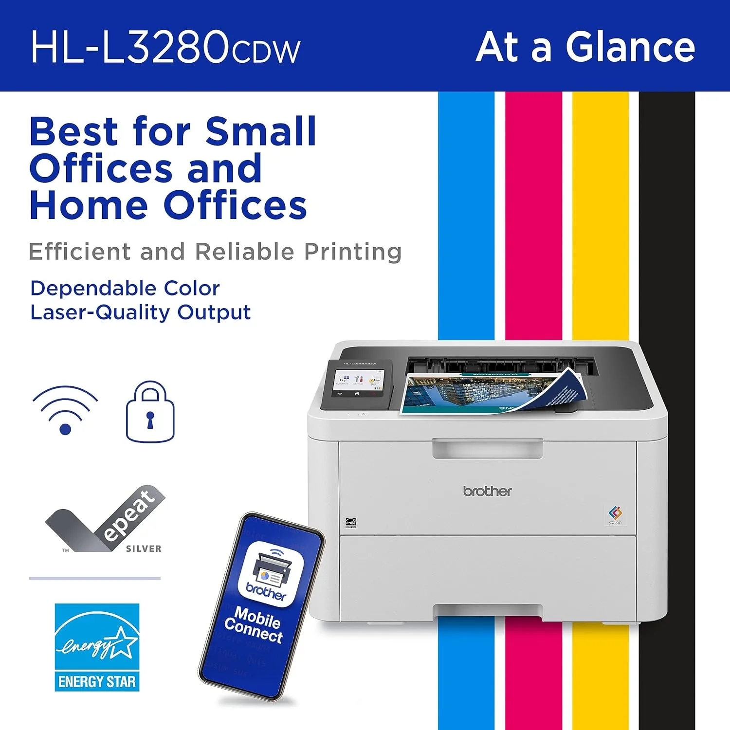 Brother HL-L3280CDW Wireless Compact Digital Color Printer with Laser Quality Output, Duplex, Mobile Printing & Ethernet | Includes 4 Month Refresh Subscription Trial¹, Amazon Dash Replenishment Ready