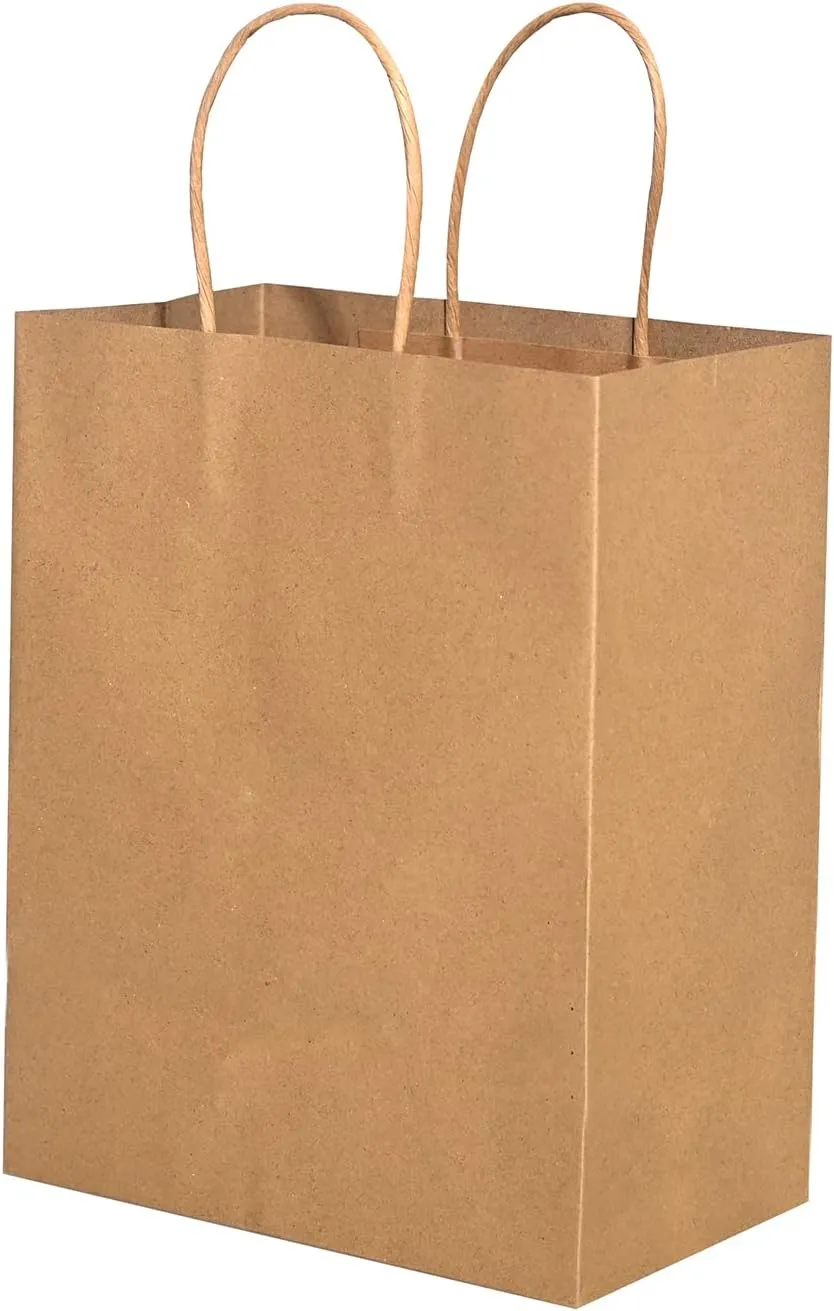 Brothersbox Brown Paper Bags with Handles Bulk 100PCS Kraft Paper Gift Bags, 8x4.76x10 Inch Medium Size, Perfect for Crafts, Gifts, To-Go Orders, and Eco-Friendly Use